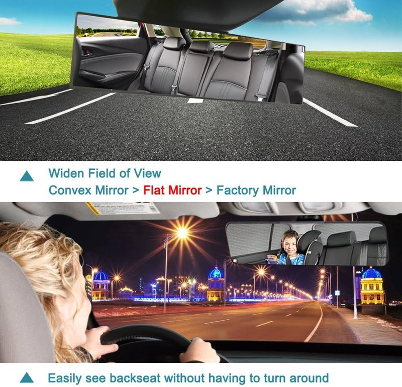SkycropHD Car Interior Large Rear View Mirror, Clip on Wide Angle Panoramic Rearview Mirror to Eliminate Blind Spots – Flat, White,11.2in (289mm) - Image 2